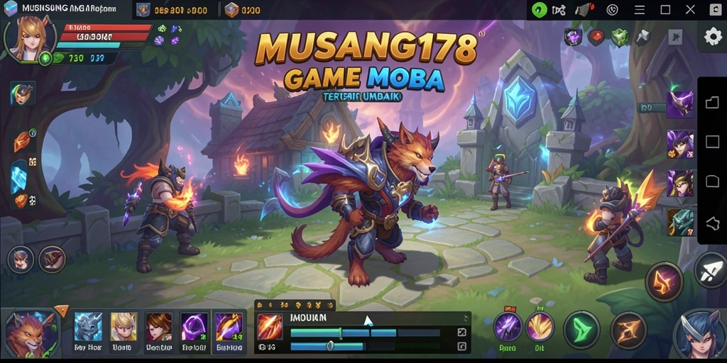 Tampilan gameplay MOBA yang penuh aksi dan strategi.
